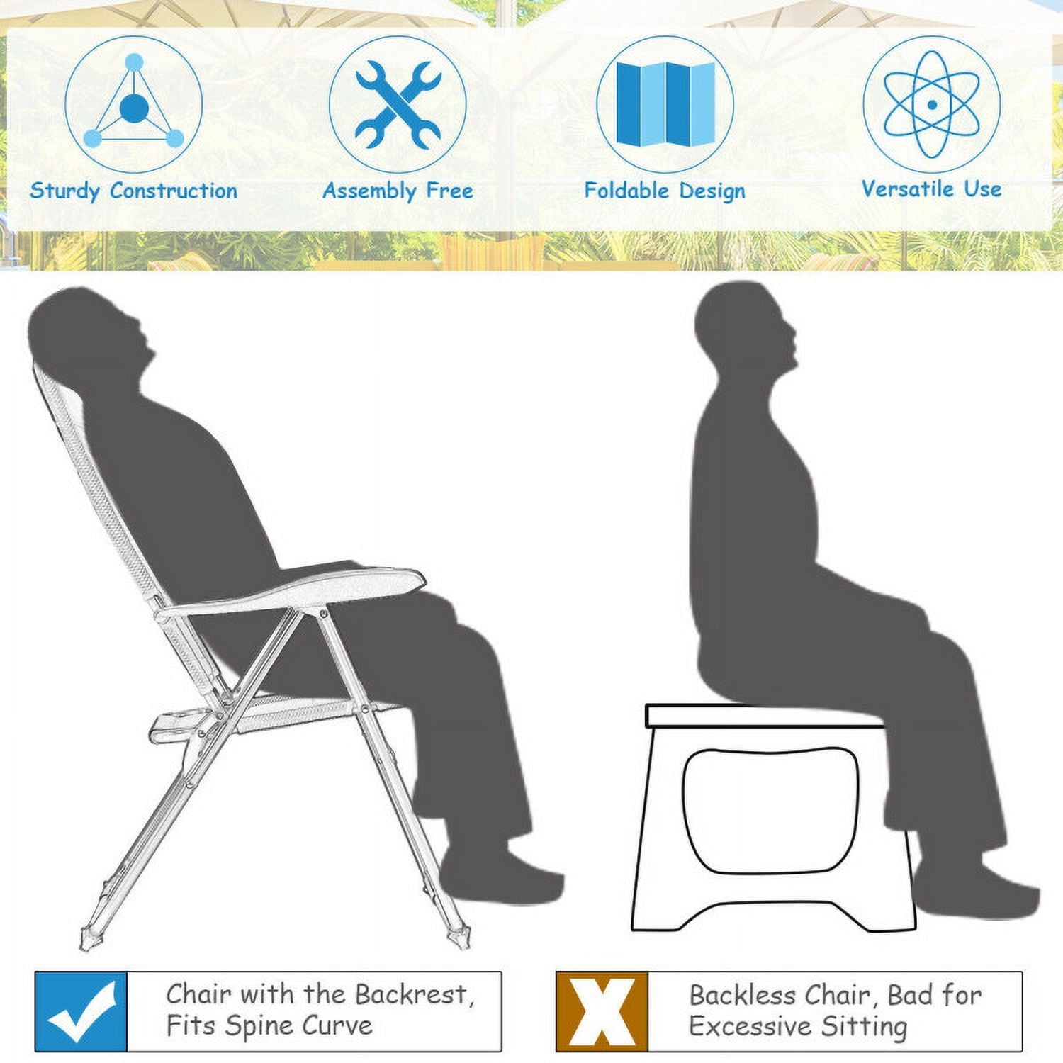 Aimee Lii Set of 4 Patio Folding Chairs with Adjustable Backrest, Outdoor Patio Set, Black