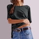 thumbnail image 5 of Camisas de Manga Corta para las Mujeres Casual Cuello Redondo Sólido, Mezcla de Algodón Moda de Verano Blusa Superior, 5 of 9