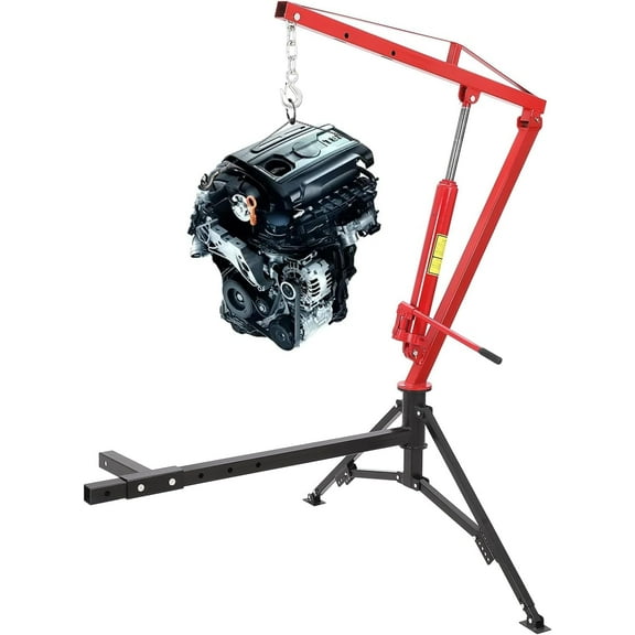 Garvee 1000 Lbs Truck Crane Hoist, Hydraulic Hitch-Mount Truck Crane with Three Boom Capacities of 500 Lbs, 750 Lbs & 1000 Lbs for Lifting Goods in Construction, Red