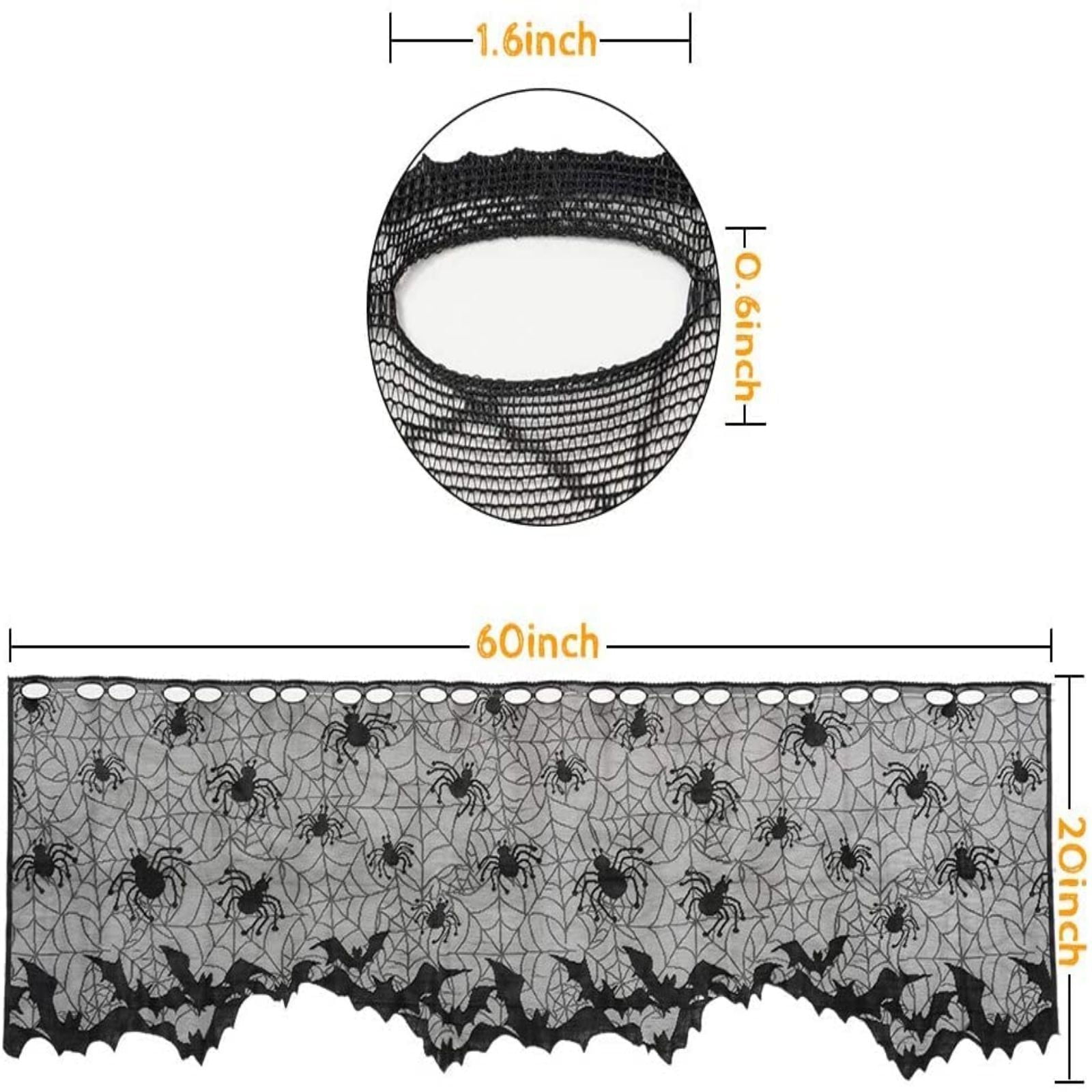 Halloween Lamp Shade Cover (1-4 Pcs) – 20"x60" Black Lace Spider Web Lampshade Topper with Ribbon for Fireplace, Window, Door – Spooky Indoor Party Decorations