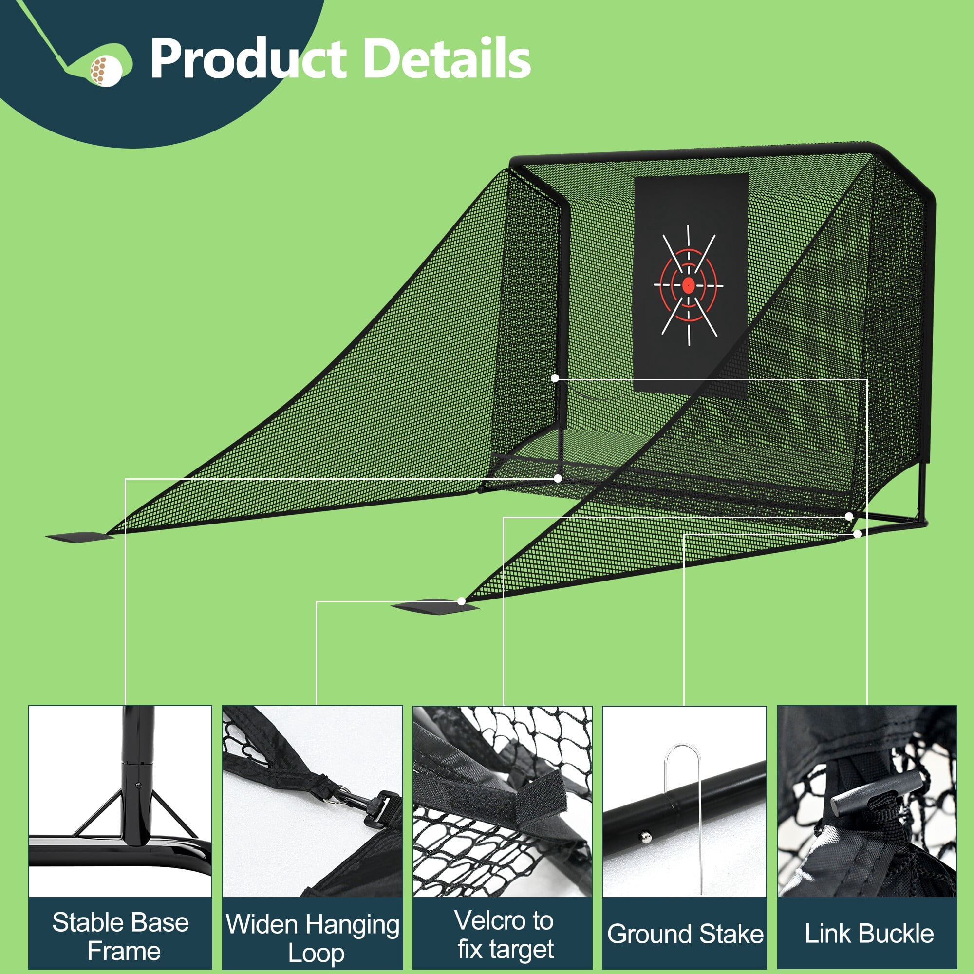 AENKYO 10x7ft Golf Practice Net w/ Auto Ball Return, Hitting Net w/ Side Barriers, Portable Backyard Golf Cage