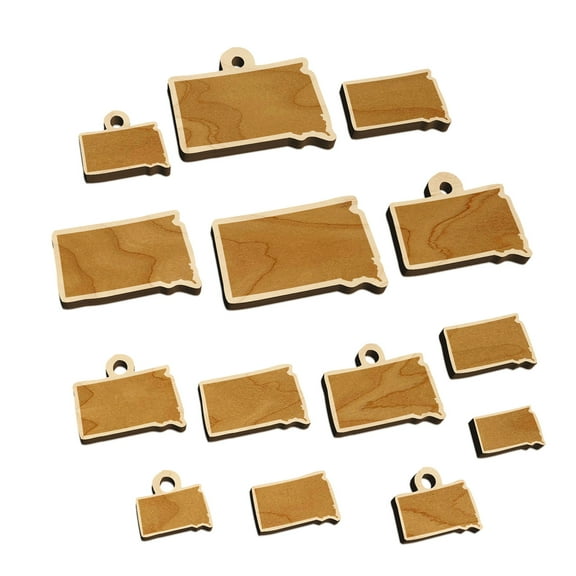 South Dakota State Silhouette Wood Mini Charms Shapes DIY Craft Jewelry - With Hole - Various Sizes (16pcs)