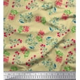thumbnail image 1 of Soimoi Satin Silk Fabric Leaves & Pink Flower Floral Print Fabric by Yard 42 Inch Wide, 1 of 3
