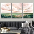 thumbnail image 2 of PixonSign Framed Wall Art Set Pastel Watercolor Pink Cloud Sky Green Countryside Hill Canvas Print Nature Wilderness Modern Art Decor Scenic Relax/Calm for Bedroom - 24"x36"x3 Panels Black, 2 of 5