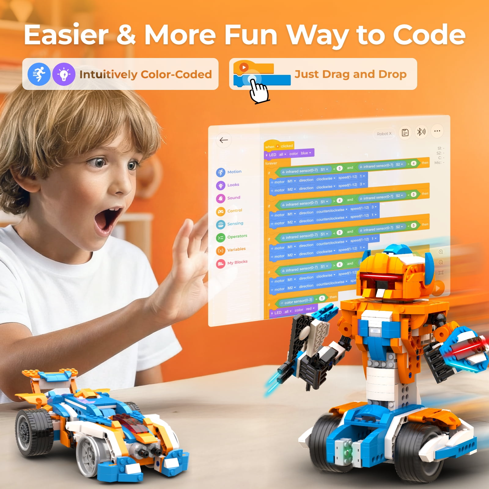 Apitor Robot X Robot Building Kit, 12-in-1 Programmable Remote App-Controlled Car Coding Set, STEM Educational Birthday Gifts for Boys Girls Kids Aged 8-12 (600 Pieces)
