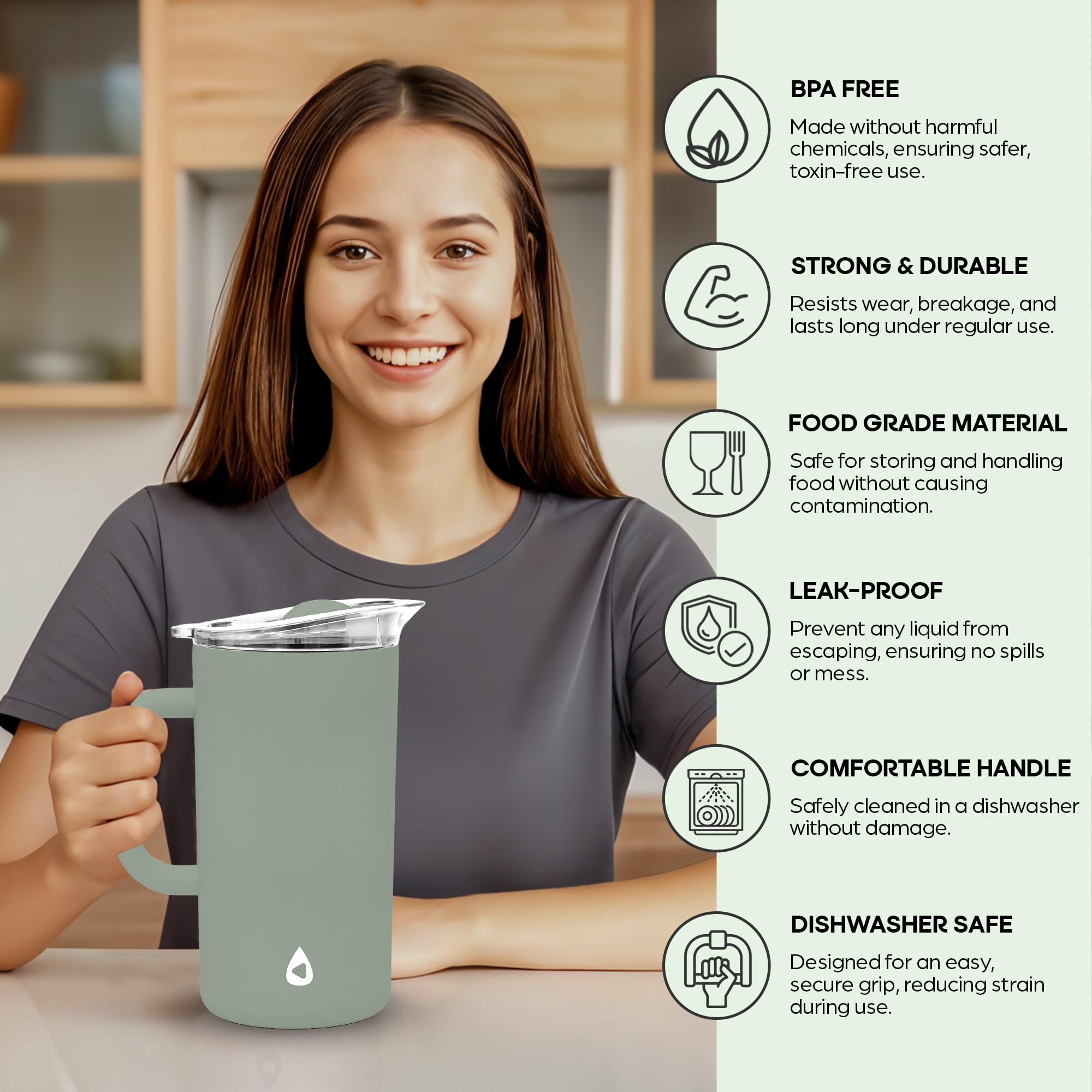 Stainless Steel Insulated Pitcher With Lid - 67oz Double Walled Vacuum Insulated Pitcher For Cold Drinks