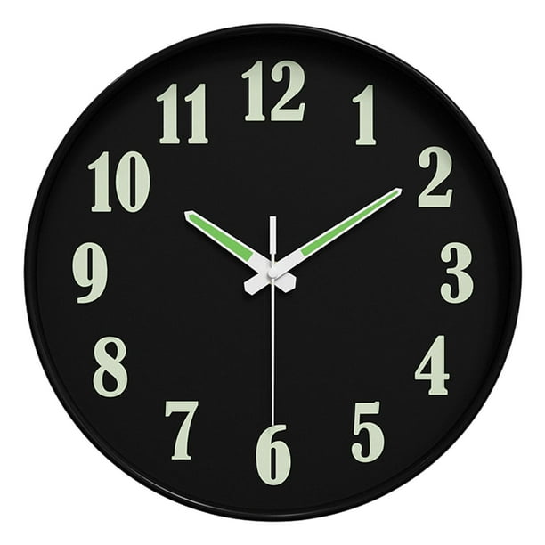 Reloj de pared redondo que brilla en la oscuridad, 25 cm, con números y manecillas luminosas. Estilo F