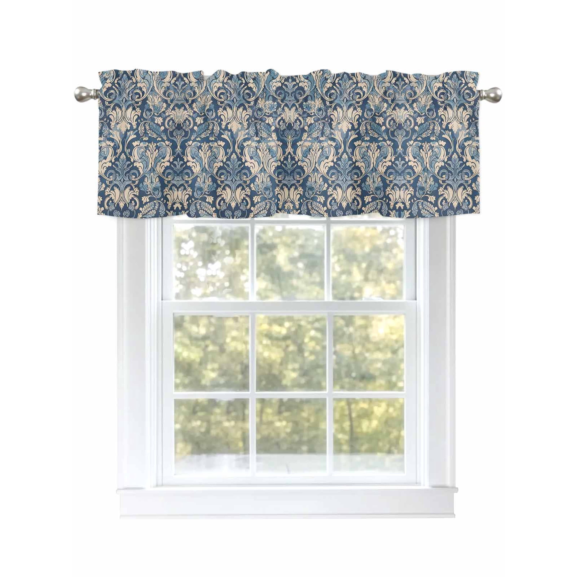 Boho Ethnic Curtain Valances for Windows, Vintage Chic Neutral Abstract Floral Motif Kitchen Valance Window Treatment, Light Filtering Block Curtains for Bathroom/Bedroom/Living Room 42'' x 12''