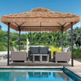 thumbnail image 2 of Ainfox 10x10 Thatched Tiki Pavilion Gazebo, Patio Gazebo with Straw Thatch Roofing, Hawaiian Style Steel Frame, 2 of 8
