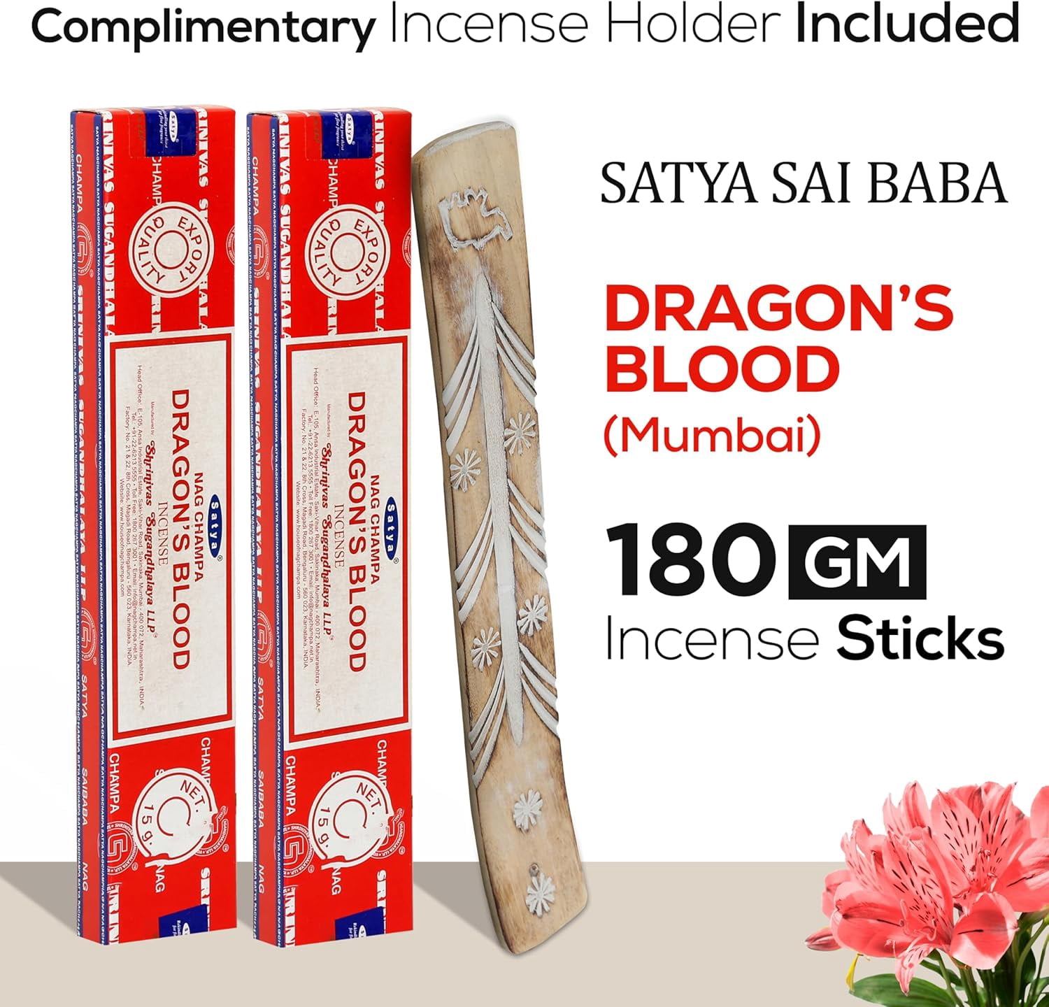 Dragon Blood Incense Sticks 180 gm (15GM X 12 Pack) from and Incense Sticks Holder Bundle, Free from Cicals,Natural Insenses