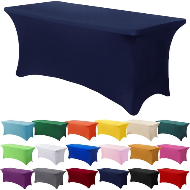 GFDYREE Spandex Tablecloth 4FT Stretch Table Cover Fitted Rectangular Tables, Universal Stretch Patio Table Cloth for Wedding, Banquet, Party and Event(Navy Blue, 4FT
