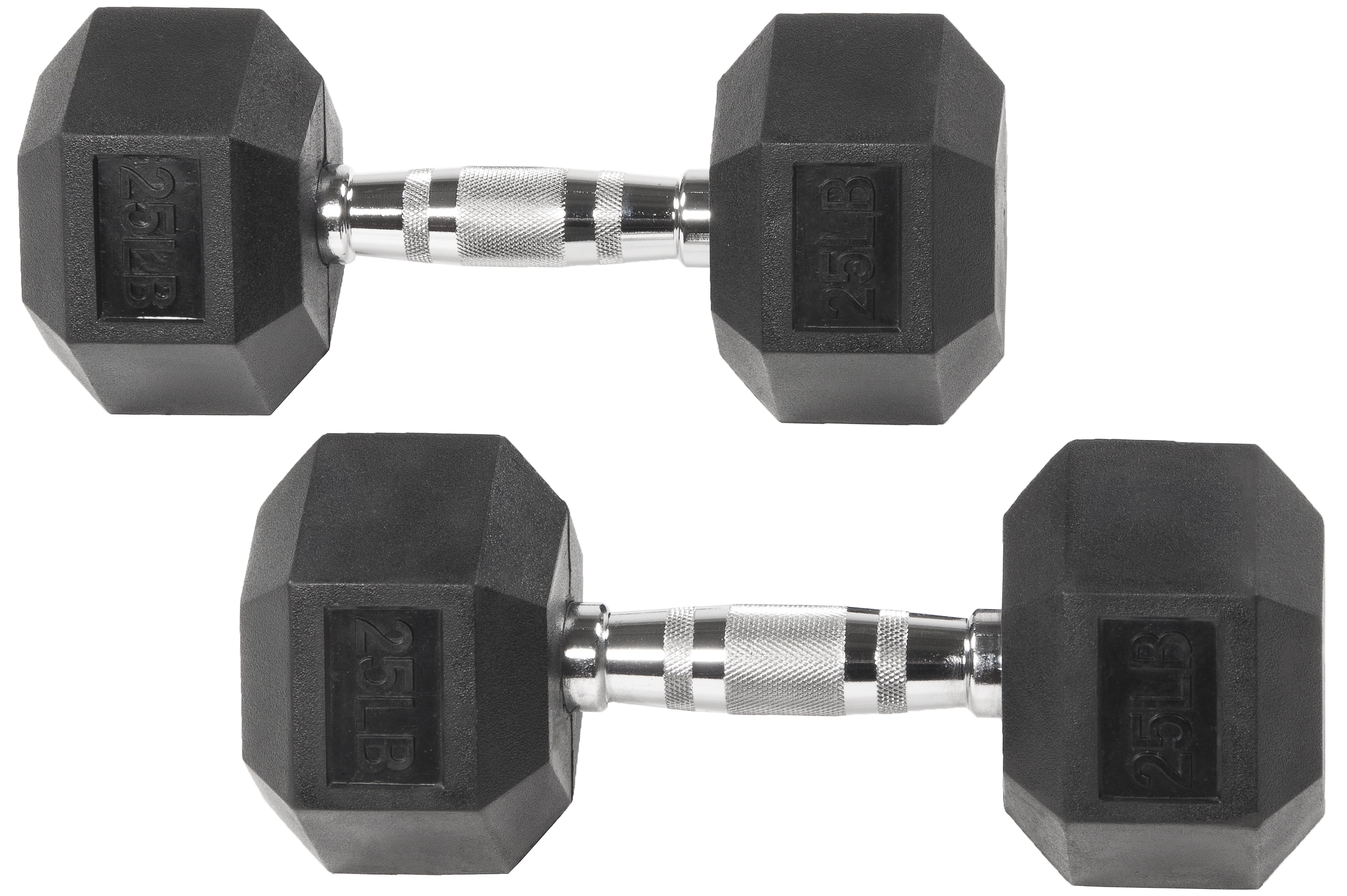 2x New Rubber Barbell Coated Hex Dumbbells PAIR of 25LB Weight Gym TOTAL 50LBS 
