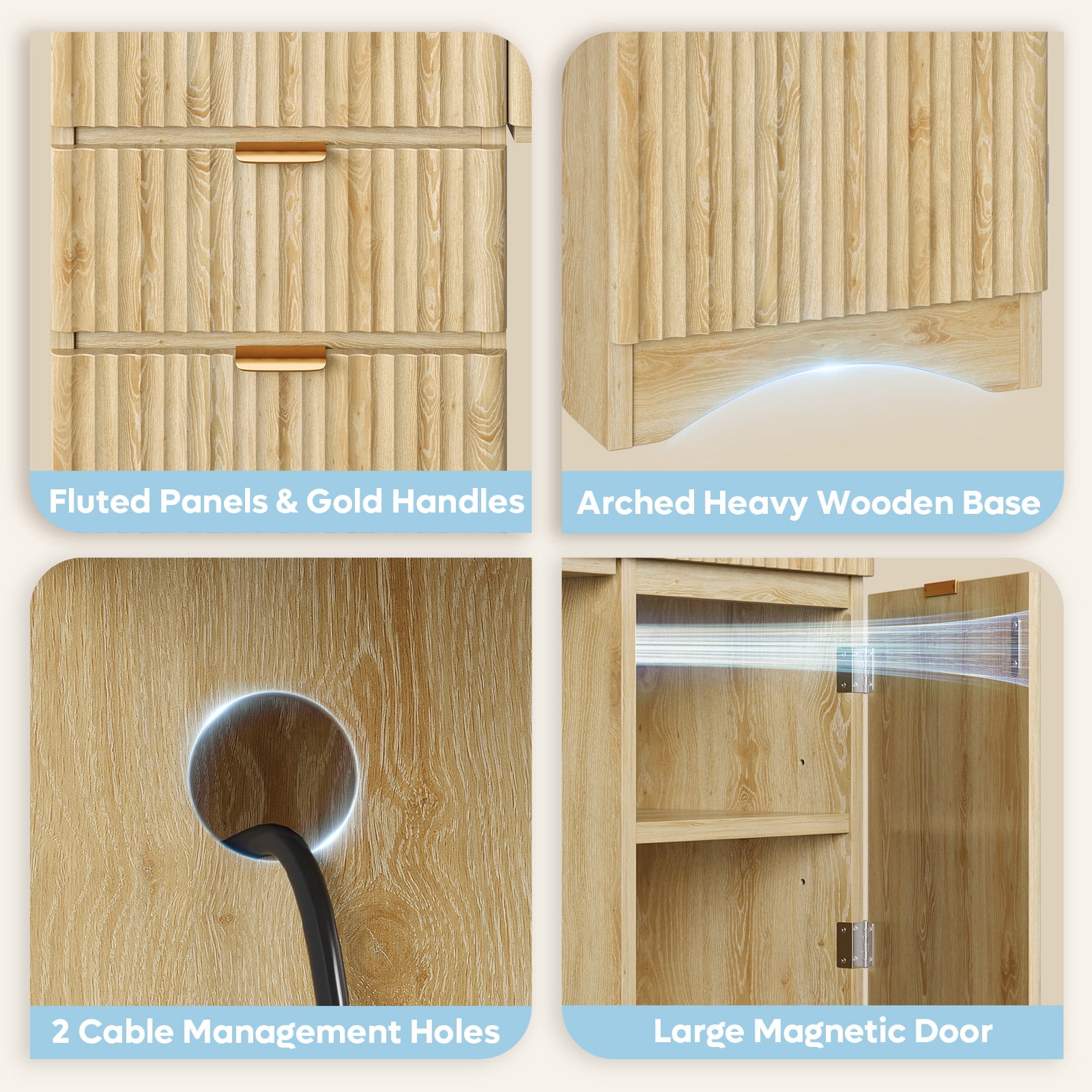 Bestier 63" Executive Desk with Keyboard Tray, Modern Home Office Desk with 4 Drawers & 1 Large Cabinet, Fluted Computer Writing Desk for Study, Living Room, Bedroom, Oak