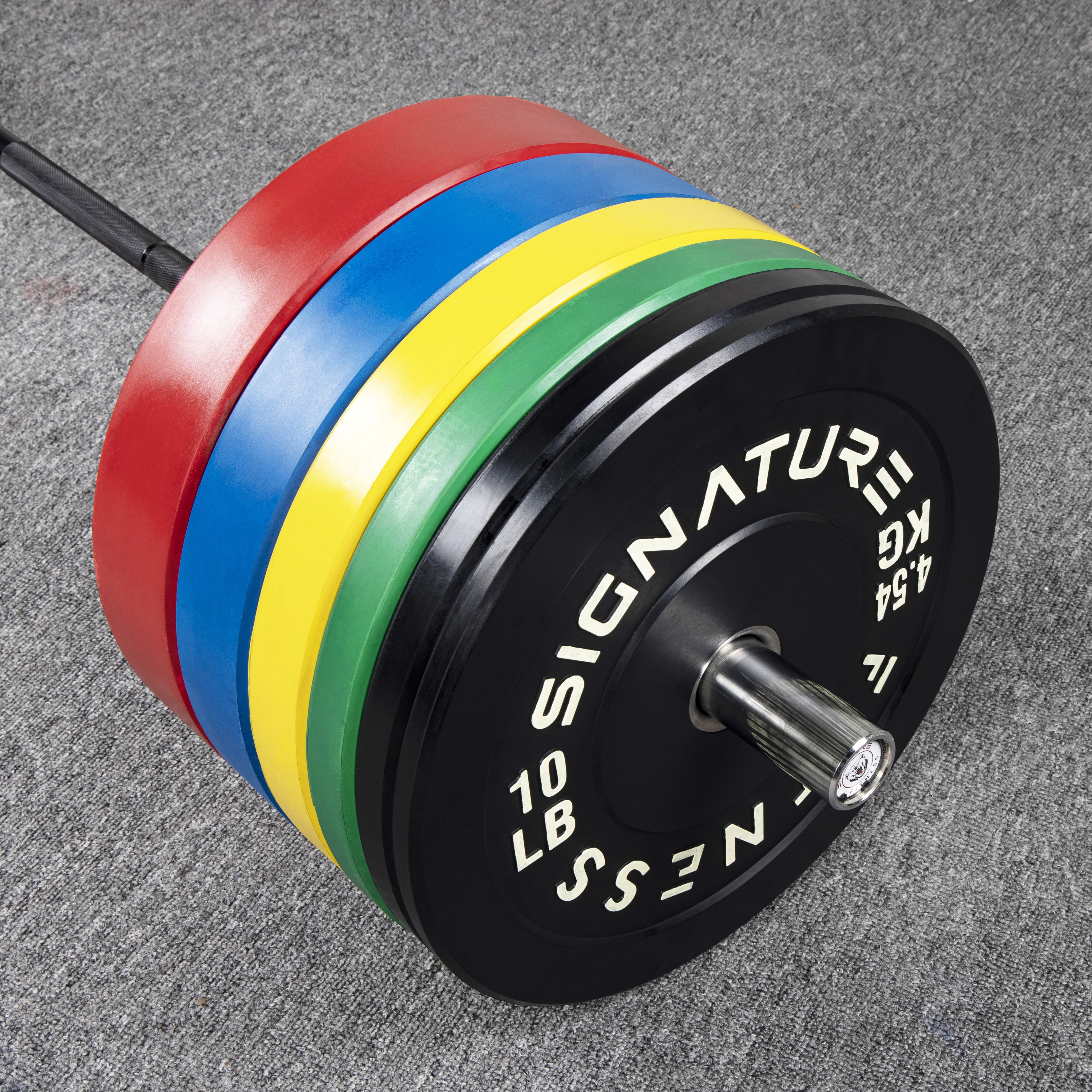 Signature Fitness 2 In. Olympic Bumper Plate Weight Plates with Steel Hub - 100% Virgin Rubber
