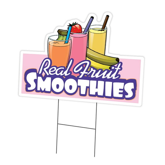 Real Fruit Smoothies Yard Sign 12" X 16" & Stake | Advertise Your Business | Stake Included Double Sided Image | Made in The USA