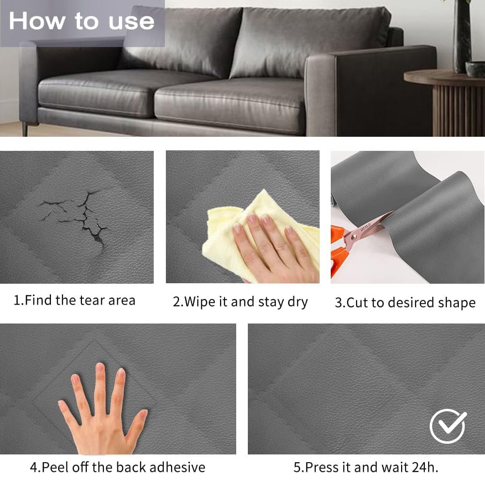 XINLTC Self Adhesive Leather Repair Patch Kit , Gray, 4 x 90 inch, Leather Repair Tape for Couches, Vinyl Upholstery, 1 Pack