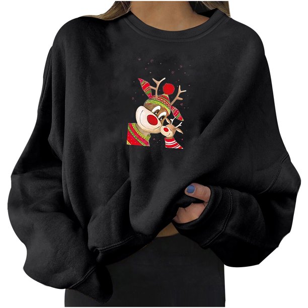 Navidad moda mujer casual manga larga impreso damas sudaderas tops Fridja fksj100
