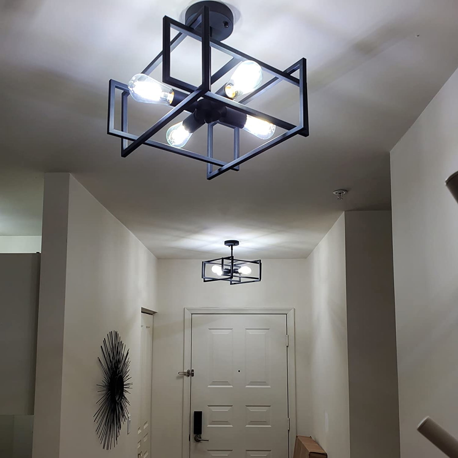 4-Light Farmhouse Semi Flush Mount Ceiling Light Fixtures Dining Room Ceiling Lighting Industrial Ceiling Lamp for Hallway Kitchen Bedroom Dining Room Entryway Foyer