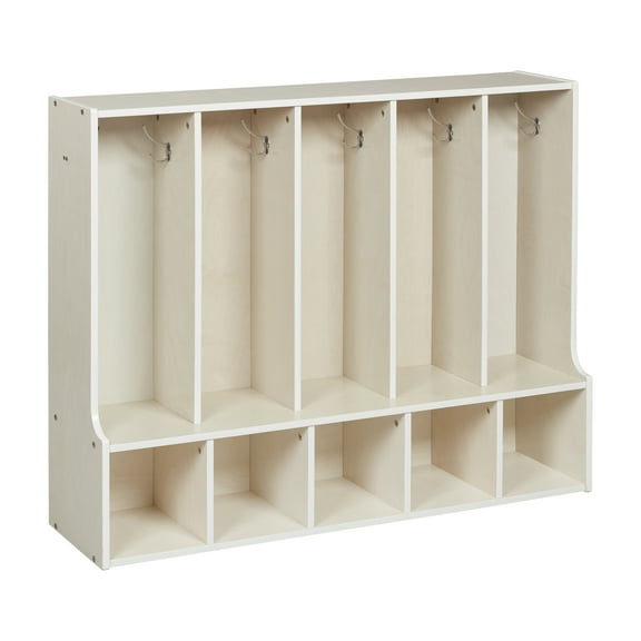 ECR4Kids Streamline 5-Section Toddler Coat Locker with Bench, Classroom Furniture, White Wash