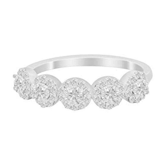 Halo Half Eternity Band Round CZ 925 Sterling Silver Size 4