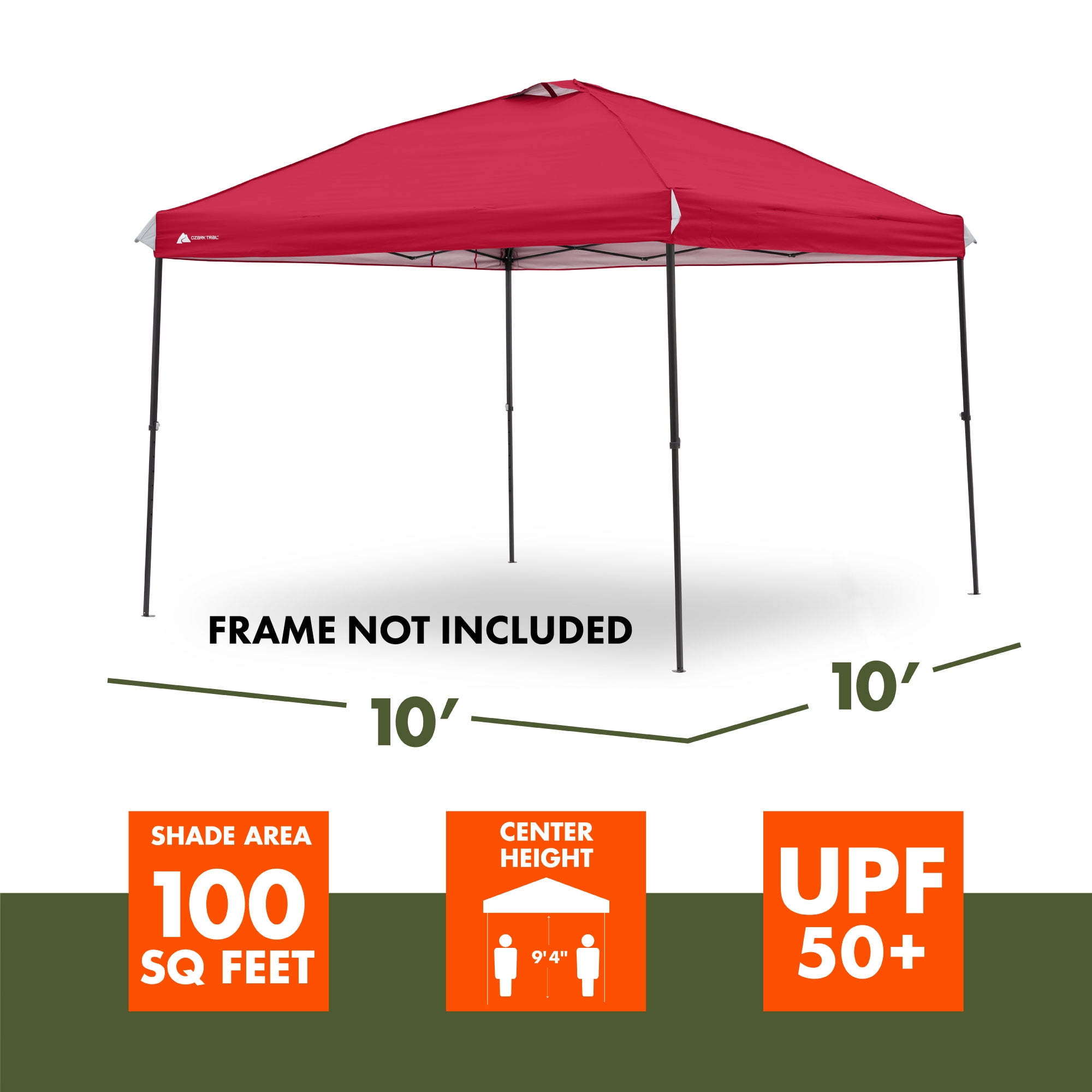 Ozark Trail 10' x 10' Straight Leg Canopy Top Only, Red