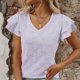 thumbnail image 3 of Camiseta de Manga Corta de Verano para las Mujeres de Moda de Color Sólido con Cuello en V, Top Casual de Poliéster, Lavado de Manos, 3 of 8