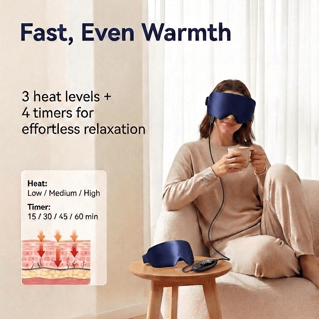 FACEMOON Silk Heated Light-Blocking Sleep Eye Mask for Dry Eyes, Blepharitis, Insomnia, Blue
