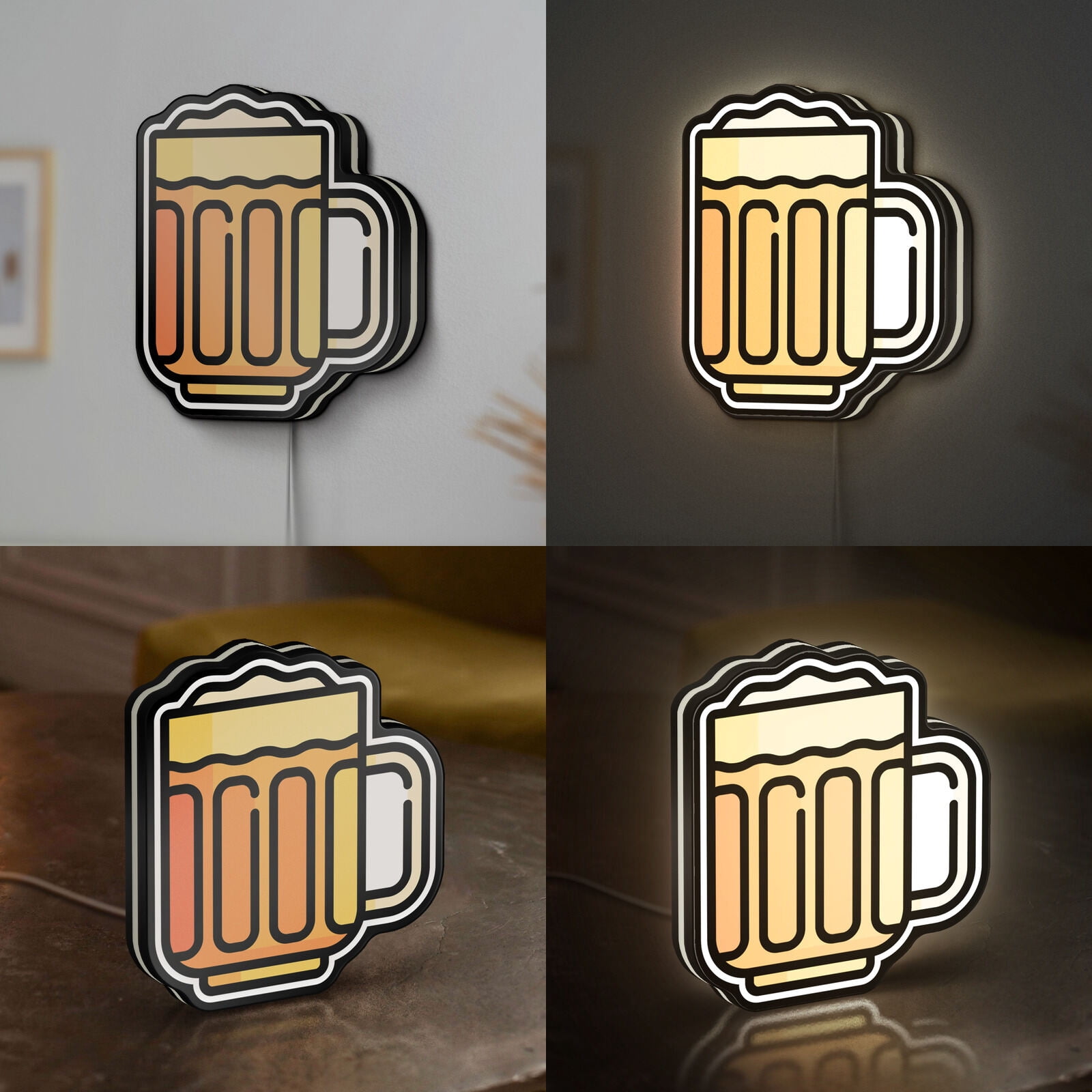 Beer Mug 3D Novelty Light Box for Alcohol Decor, Food and Drink Themed Lamp Ideal for Pubs, Parties and Bars (Width 8 inch, 20cm)