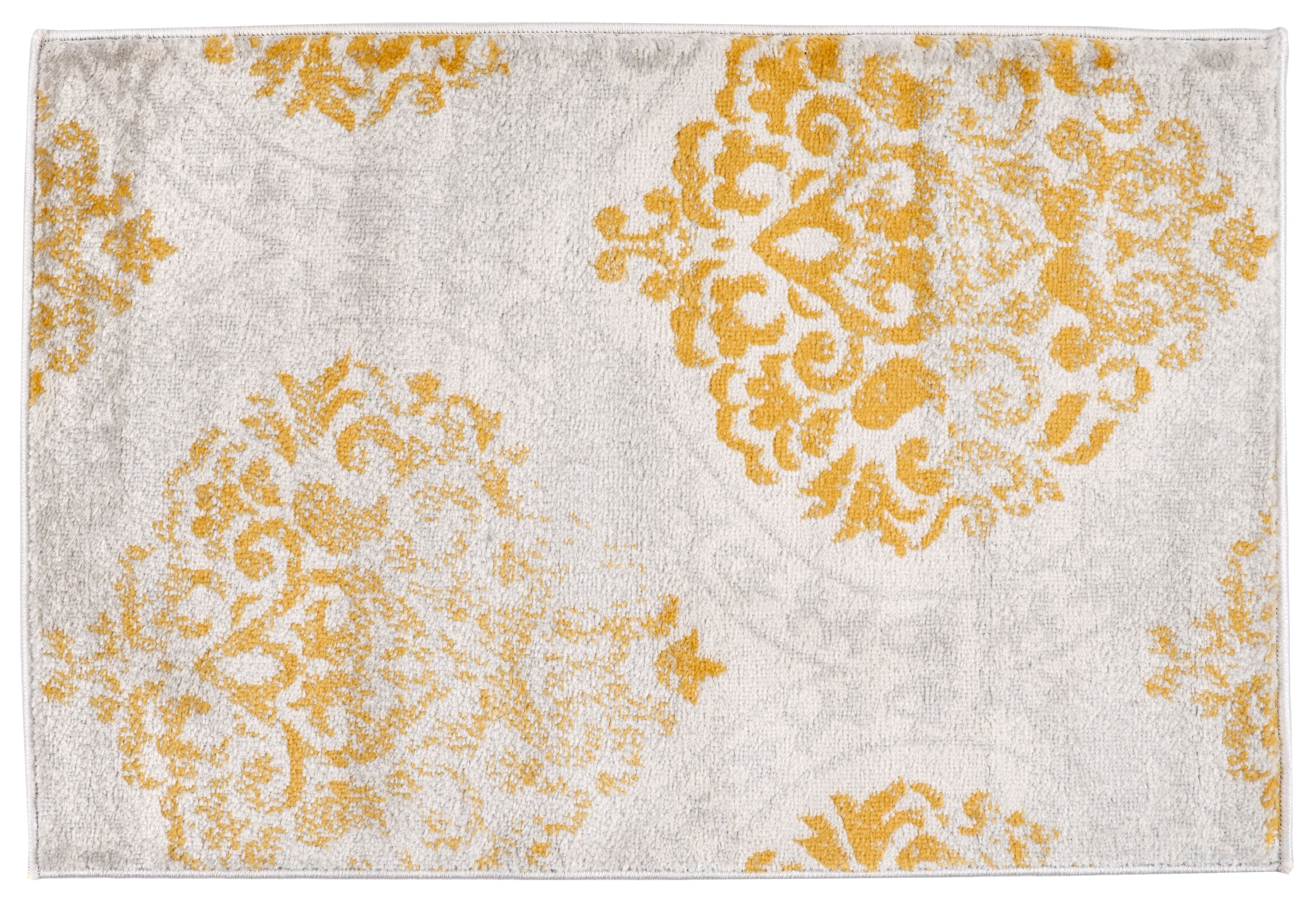 Distressed Floral Damask Bohemian Yellow 2'x3' Accent Rug