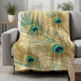 thumbnail image 2 of Peacock Feathers Blanket Soft Cozy Warm Throw Blanket for Couch, Plush Fuzzy Flannel Fleece Blankets for Sofa, Brown Turquoise Vintage Abstract Bed Blankets Lightweight Gifts for Women, 50"x60", 2 of 9
