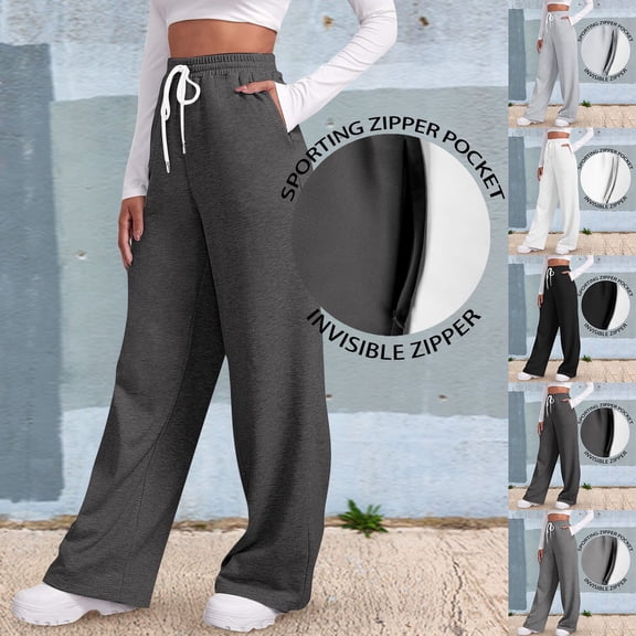 YUEHUA Women Baggy Soft Sweatpants Trendy Pull on Stretchy Solid Color Joggers for Women with Pockets Lightweight Yoga Lounge Pants for Athletic Workout Gym Running