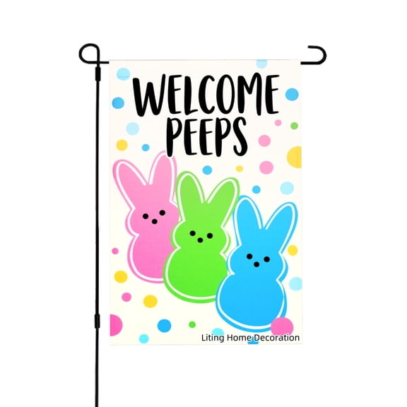 Welcome Peeps Easter Bunny Garden Flag For Home Outdoor Garden Yard Decor 12x18 Inch