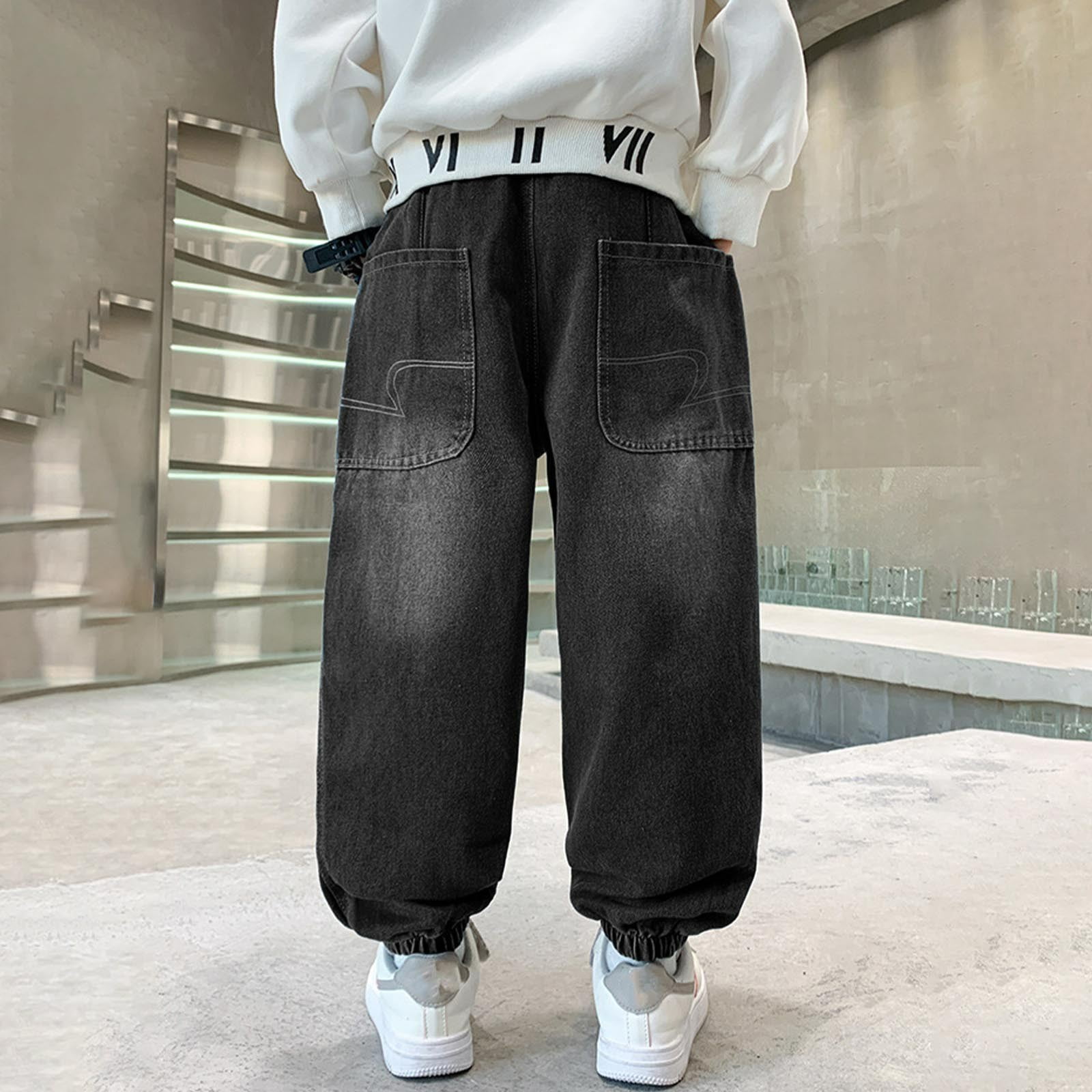 Cowsor Boy's Baggy Jeans Y2K Vintage Wide Leg Denim Pants Hip Hop