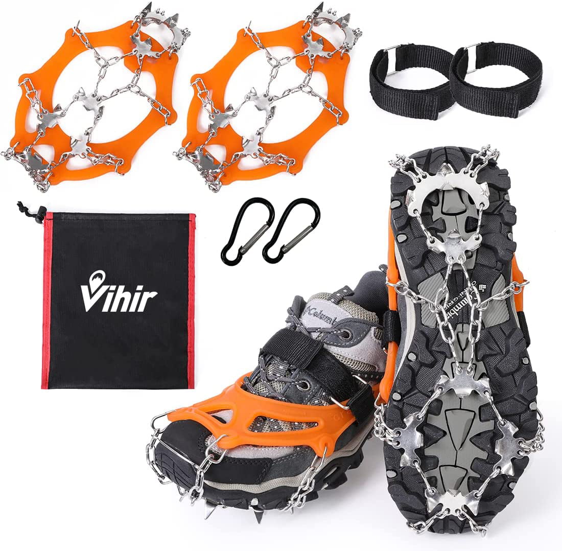 Vihir Ice Cleats Crampons Traction Snow Grips for Boots Shoes Women Men Kids Anti Slip 19 Stainless Steel Spikes Safe Protect for Hiking Fishing Walking Climbing Jogging Mountaineering 