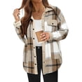 thumbnail image 3 of Chaqueta de Franela A Cuadros con Botones, Estilo Casual, Larga, con Bolsillos, Ideal para Otoño. Caqui L, 3 of 8