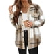 thumbnail image 3 of Chaqueta de Franela A Cuadros con Botones, Estilo Casual, Larga, con Bolsillos, Ideal para Otoño. Caqui M, 3 of 8