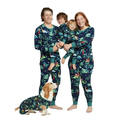 

Capreze Dinosaur Printed Sleepwear Long Sleeve Matching Family Pajamas Set Women Men Kids Cute Tops And Pants Nightwear Holiday Elastic Waist PJ Sets Green Baby 18-24M