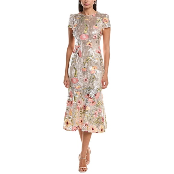 Milly womens Tahlia Floral Sequins Embroidery Dress, 4, Grey
