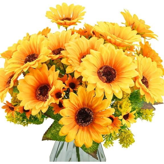 6 Bundles Sunflowers Artificial Flowers Daisy Mums Fake Flowers Outdoor UV Resistant No Fade Fall Flowers 24 Stems Greenery Shrubs Indoor Outside Home Wedding Office DIY Garden Décor (Yellow)