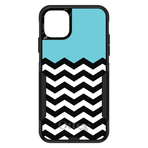 DistinctInk OtterBox Commuter Custom Case for Apple iPhone 15 (6.1" Screen) - Black & White Chevron Stripes Pattern - Slim Profile Design