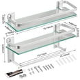 thumbnail image 4 of Sofinny 2 Tier Glass Shelf for Bathroom Wall Mounted, 15.7in Aluminum Floating Shelves with Towel Bar, No Drilling, 8mm Thick Tempered Glass (White), 4 of 6