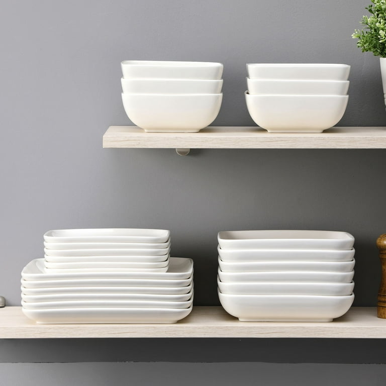 MALACASA Dinnerware Sets, 24-Piece Porcelain Square