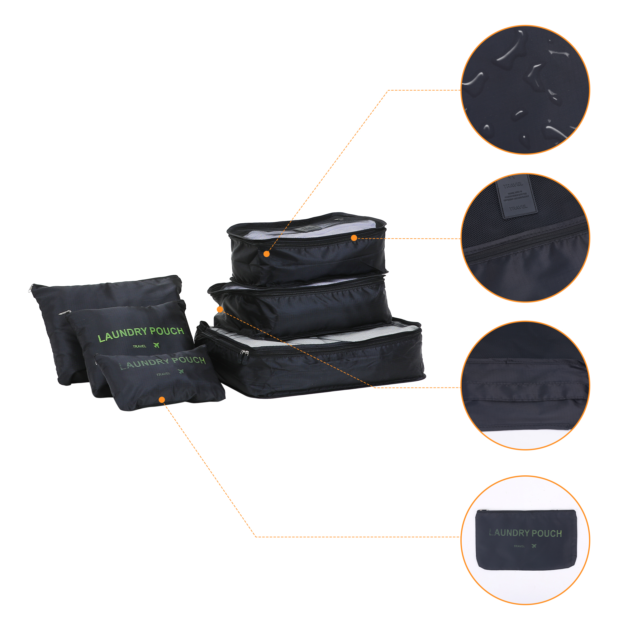 Unique Bargains 6 Set Travel Bag for Storage Closet Organizers Travel Accessories Black
