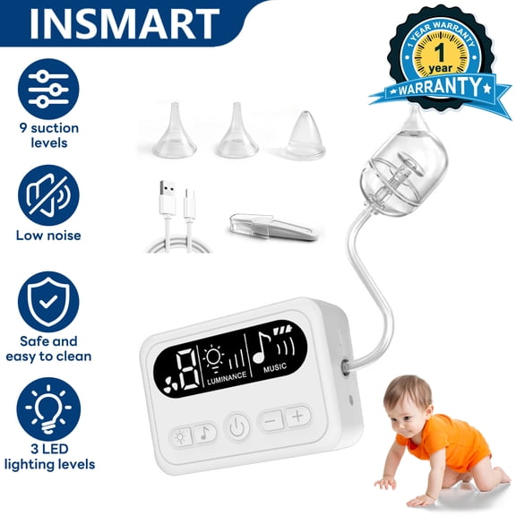 INSMART Nasal Aspirator for Baby, 9-Level Electric Automatic Nose Sucker with 3 Tips