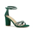 thumbnail image 1 of BLISSFUL STEP Women's Shoes Rhinestone Crisscross Strappy Block Heel Faux Suede Ankle Buckle Sandals Dark Green 8, 1 of 8
