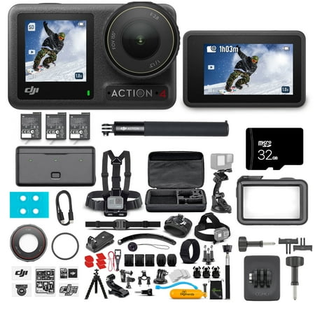 DJI Osmo Action 4 Adventure Combo Waterproof Action Camera with 4K UHD Video & Dual Screens (1/1.3" Sensor) Bundle with 64GB Card & 50-Piece Accessory Kit