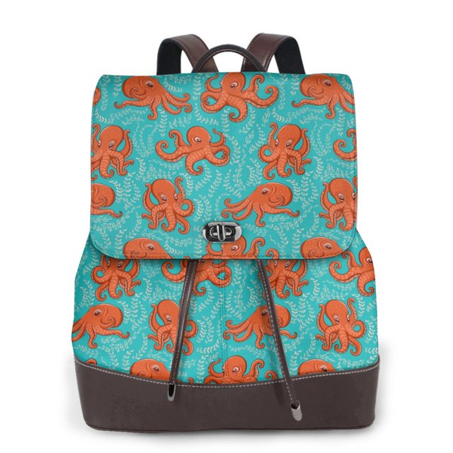Balery Fun Octopus Mochila de Cuero para Mujeres, Gran Capacidad, Bolsa de Viaje Multifuncional, Mochila de Cuero y Bolsa de Hombro para Mujeres