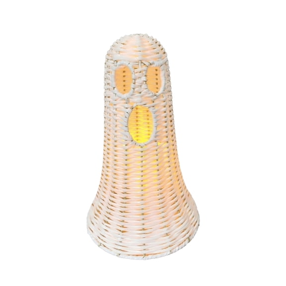 Luyimi 11.81" Wicker Ghost Halloween Decor, Rattan LED Ghost Light Lantern, Boho Spooky Ghost Table Decor, Battery Operated Halloween Decoration for Home Mantel Shelf Party Gift