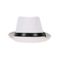thumbnail image 4 of Panama Style Fedora Straw Sun Hat with Leather Belt,White SM, 4 of 5