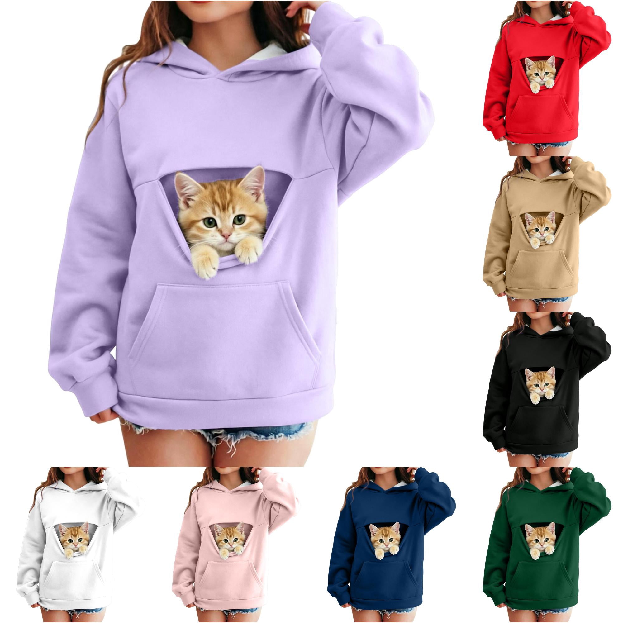 LUOGENLI Kids Pet Pocket Pullover Hoodie Sweatshirt Unisex Boys Girls Cat Dog Hooded Sweatshirt Long Sleeve Casual Sports Hoodie With Kangaroo Pet Pouch for Children Daily Wear Purple 3-4 Years